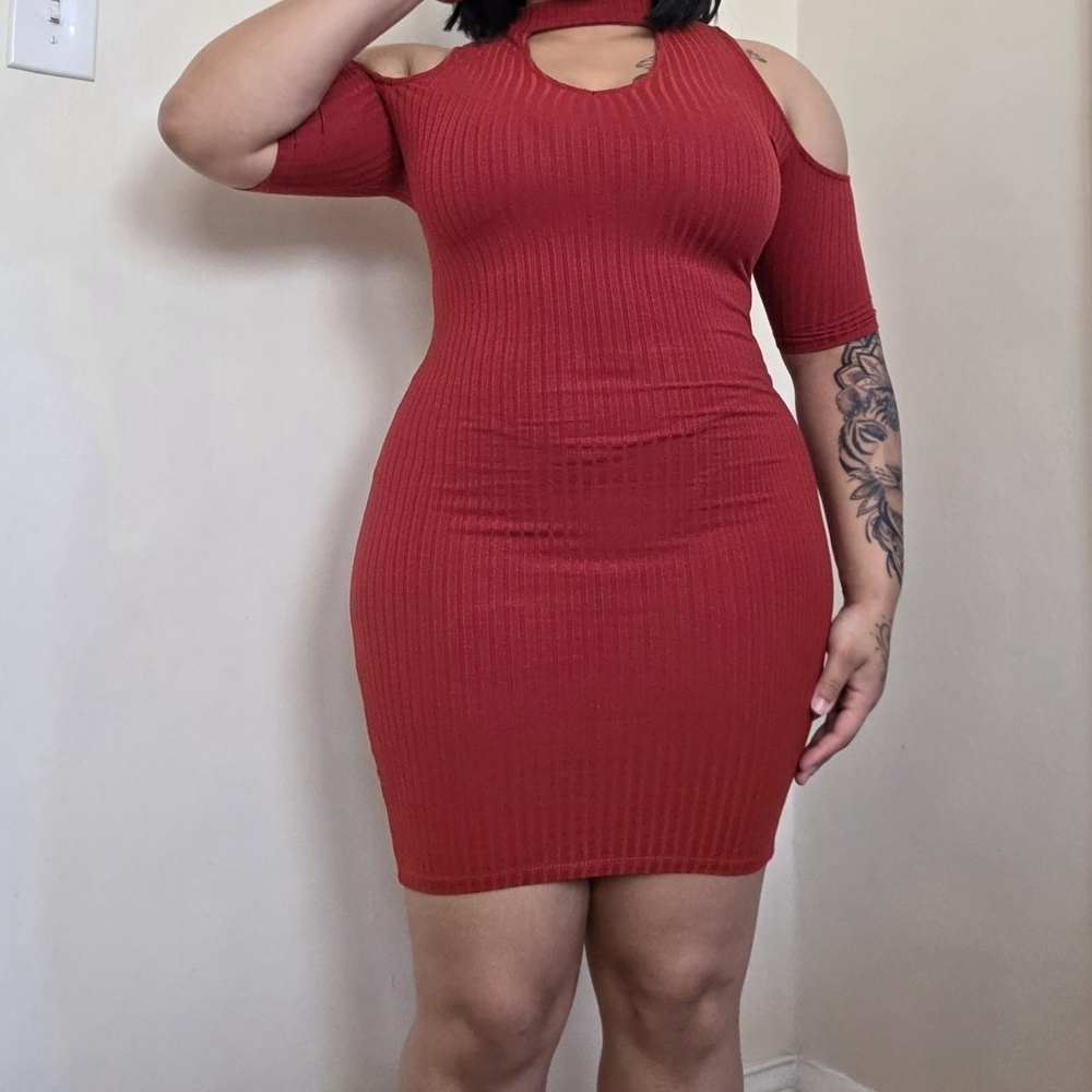 Heart & Hips Red Cold Shoulder Mini Dress